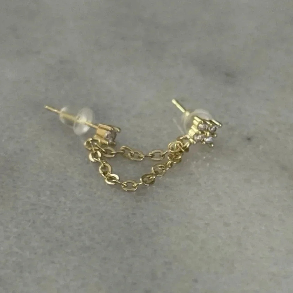 Gold Flower Crystal Double Chain Huggie Earrings 

Brand New - Picture 3 of 5